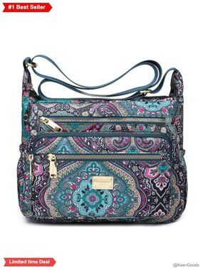 Pealwel Nylon Crossbody Shoulder Satchel Tote Handbag 10 Pockets